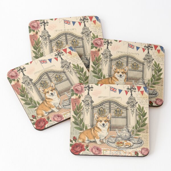 Item preview, Vintage London Corgi Tea Postcard designed and sold by CoffeeinBloom.