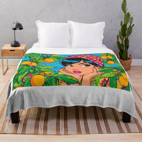 Item preview, Charming Pop Art Woman Surrounded By Citrus Fruits designed and sold by Artessie.