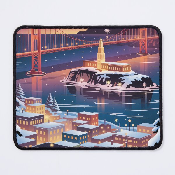 Item preview, San Francisco Alcatraz Vintage Travel Poster - Winter Wonderland Retro Art designed and sold by NightIcons.