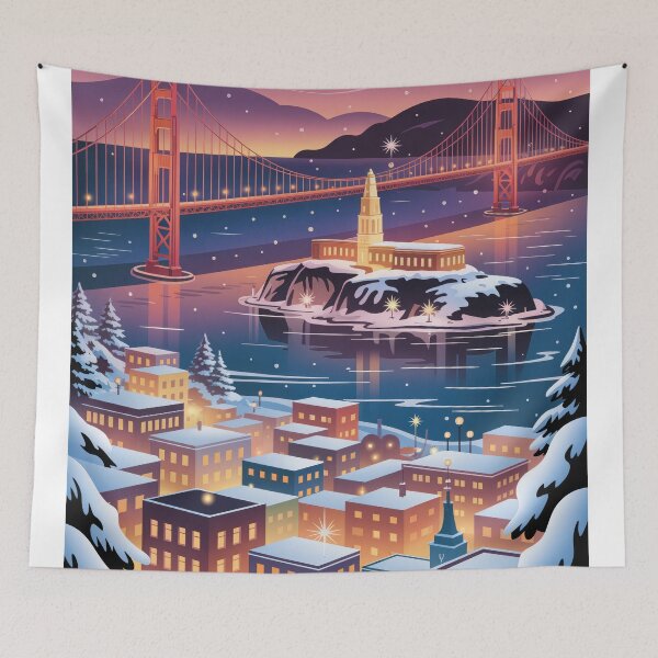 Item preview, San Francisco Alcatraz Vintage Travel Poster - Winter Wonderland Retro Art designed and sold by NightIcons.