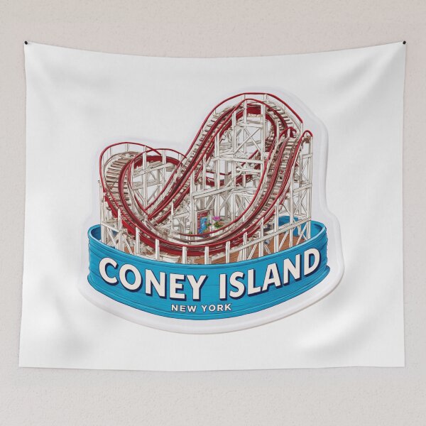 Item preview,  Coney Island Cyclone Roller Coaster Vintage Travel Sticker - Brooklyn Amusement Park Classic    Red Wooden Coaster Design designed and sold by Blurbean.