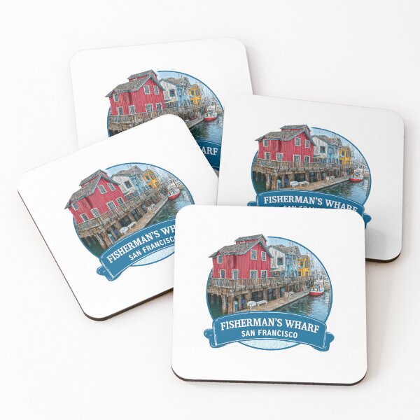 Item preview, Fisherman's Wharf San Francisco Vintage Travel Badge - Colorful Waterfront Pier Buildings   Bay Area Maritime Harbor designed and sold by Blurbean.