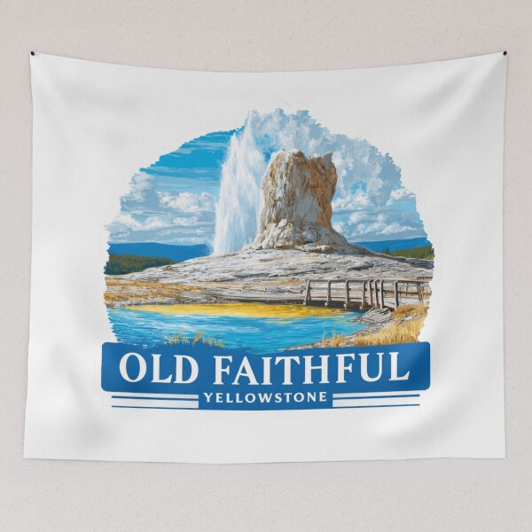 Item preview, Enhanced Old Faithful Yellowstone National Park Badge - Detailed Geyser Eruption Wyoming   Geothermal Landscape Sticker designed and sold by Blurbean.