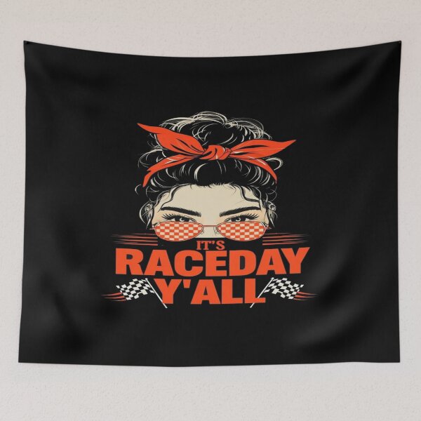 Item preview, Race Day Vibes – Checkered Flag Girl with Bandana & Sunglasses | Racing Fan Graphic Art designed and sold by Bright Nest Studio.