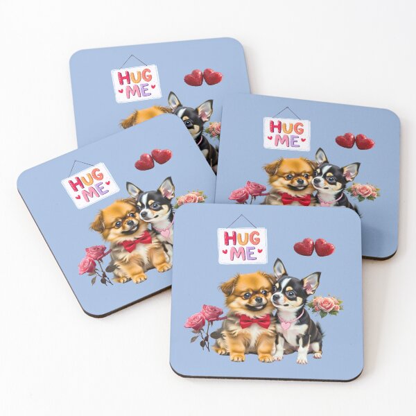 Item preview, Cute Chihuahua & Fluffy Brown Puppy Valentine's Day | Hug Me Sign & Roses designed and sold by E-SarnEdge.