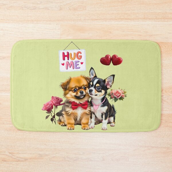 Item preview, Cute Chihuahua & Fluffy Brown Puppy Valentine's Day | Hug Me Sign & Roses designed and sold by E-SarnEdge.