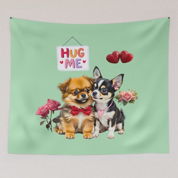Item preview, Cute Chihuahua & Fluffy Brown Puppy Valentine's Day | Hug Me Sign & Roses designed and sold by E-SarnEdge.
