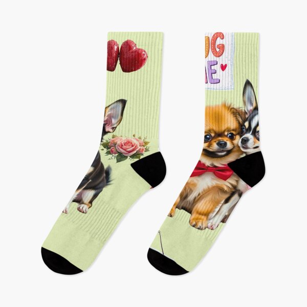 Item preview, Cute Chihuahua & Fluffy Brown Puppy Valentine's Day | Hug Me Sign & Roses designed and sold by E-SarnEdge.