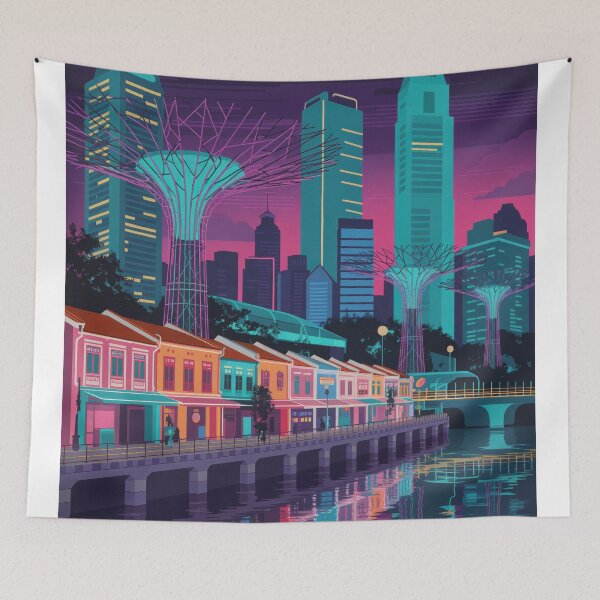 Item preview, Singapore Clarke Quay Vintage Travel Poster - Neon Night Scene Retro Art designed and sold by NightIcons.