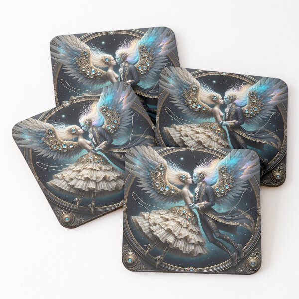 Item preview, A magical kiss among the stars on turquoise wings designed and sold by KunstGeist.