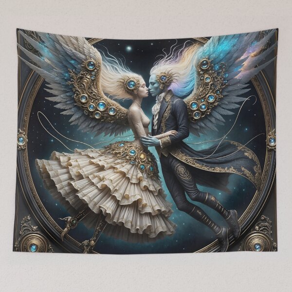 Item preview, A magical kiss among the stars on turquoise wings designed and sold by KunstGeist.
