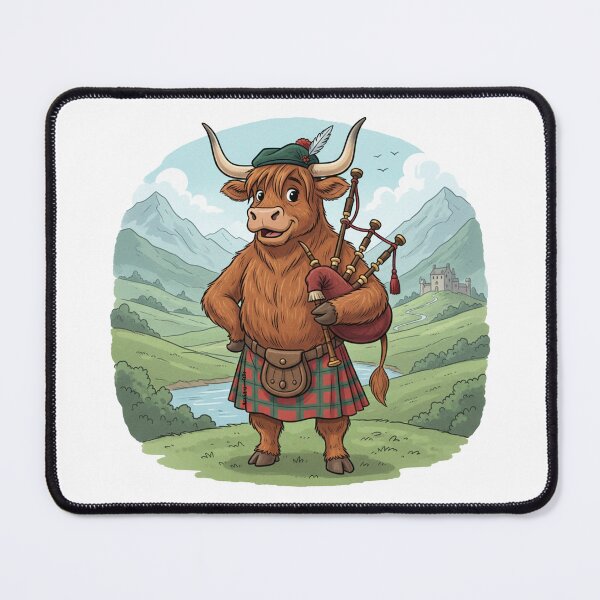 Item preview, Highland Cow Bagpiper - Scottish Heilan Coo in Kilt Illustration designed and sold by Loom on the Loch.