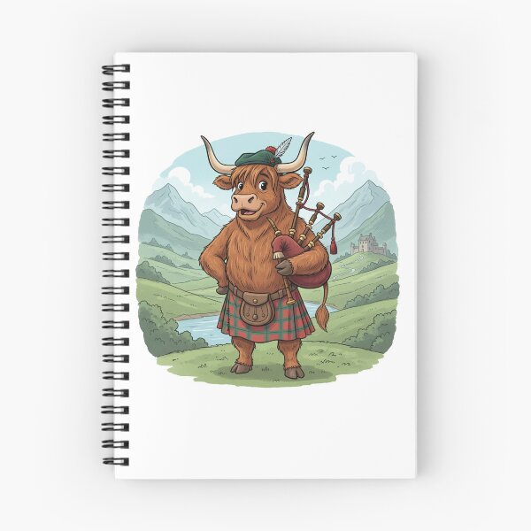Item preview, Highland Cow Bagpiper - Scottish Heilan Coo in Kilt Illustration designed and sold by Loom on the Loch.
