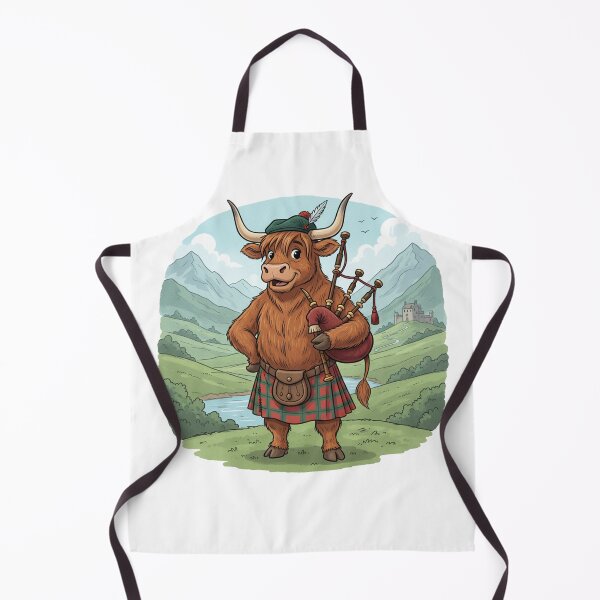 Item preview, Highland Cow Bagpiper - Scottish Heilan Coo in Kilt Illustration designed and sold by Loom on the Loch.