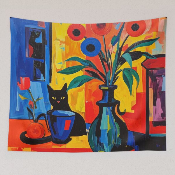 Item preview, Matisse Black Cat and Flowers designed and sold by Vicky Brago-Mitchell®.
