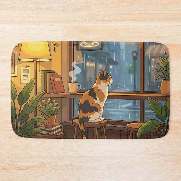 Item preview, Cozy Cat Coffee Shop Rain designed and sold by Neural Dream.