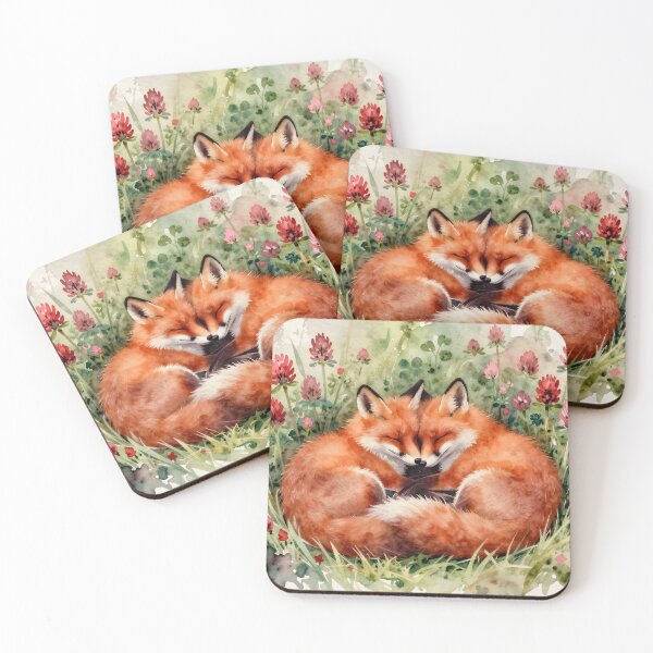 Item preview, Valentine's Day Love: Cuddling Foxes in Clover designed and sold by ACuriousshoppe.