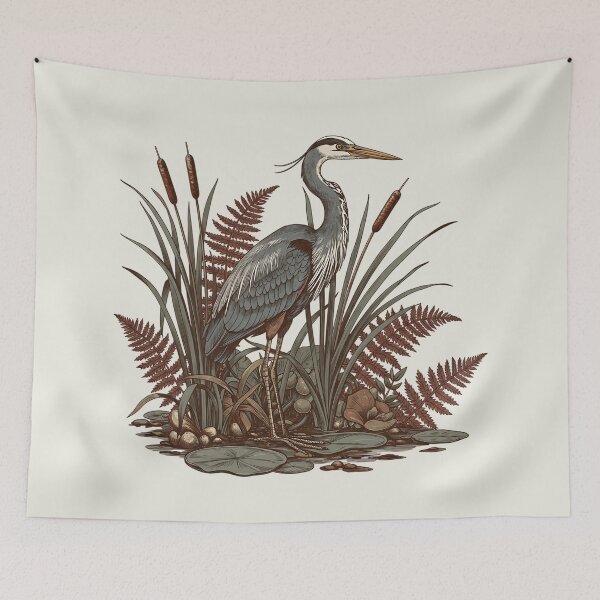 Item preview, Great Blue Heron in Quiet Marsh Reeds designed and sold by BirdsnStuff.
