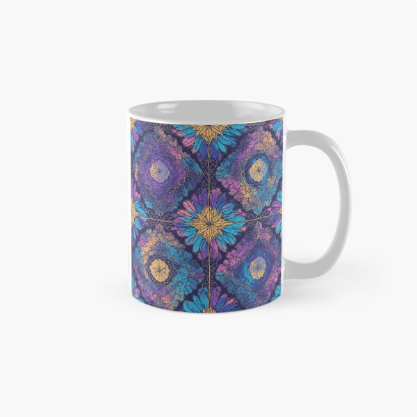 Artikelvorschau, Aufwendiges florales Kaleidoskopmuster in Blau-, Lila- und Goldtönen entworfen und verkauft von Virtuals1.
