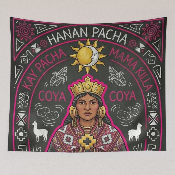 Item preview, Neon illustration of a Coya, an Inca woman weaver designed and sold by HANANTI.