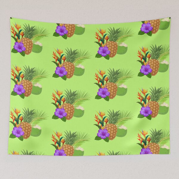 Item preview, Tropical Pineapple Flowers Coconut Summer Colorful Stickers Prints Posters Wall Art Magnet Home Coffee Cup Decoration TShirt Stationary Notebook Magnet Hat Kitchen Work School Office Redbubble Shop designed and sold by Saritas Boutique Shop.
