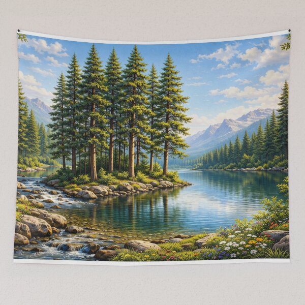 Item preview, Tall Pine Forest by the Lake designed and sold by Myra365Art.