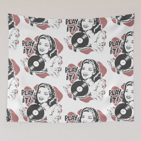 Item preview, Vintage Woman Holding Vinyl — “Play It!” designed and sold by Nacho Average Designs.
