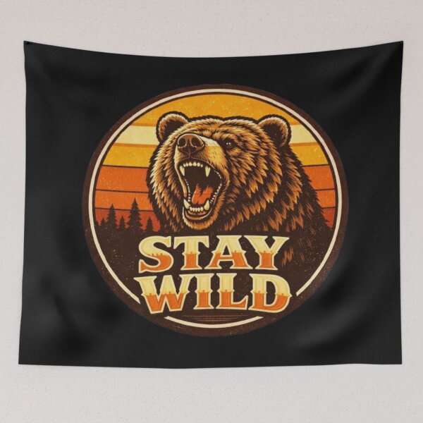 Item preview, Wild Bear Sunset – Vintage Circular Outdoor T Shirt Design designed and sold by wanado.
