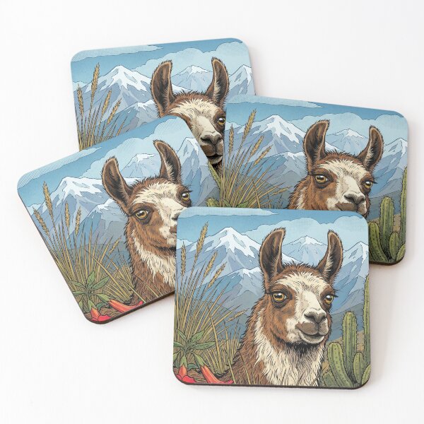 Item preview, Comic-style illustration of a llama in the Andes designed and sold by HANANTI.