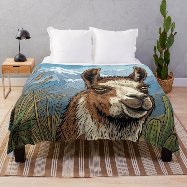 Item preview, Comic-style illustration of a llama in the Andes designed and sold by HANANTI.