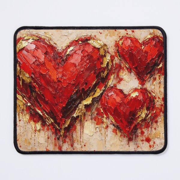 Item preview, Three Hearts Impasto - Textured Crimson & Torn Gold Leaf Painting - Dramatic Luxury Romantic Wall Art designed and sold by designsbyshella.