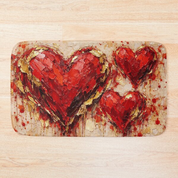 Item preview, Three Hearts Impasto - Textured Crimson & Torn Gold Leaf Painting - Dramatic Luxury Romantic Wall Art designed and sold by designsbyshella.