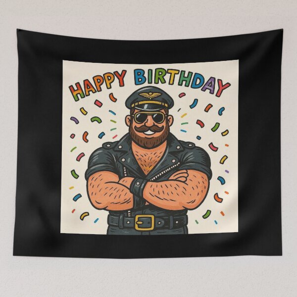 Item preview, Gay Leather Bear Happy Birthday Gay Pride Graphic Design designed and sold by ItsAKinkThing.