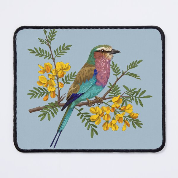 Item preview, Lilac Breasted Roller on Golden Acacia Branch designed and sold by BirdsnStuff.