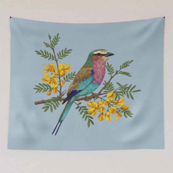 Item preview, Lilac Breasted Roller on Golden Acacia Branch designed and sold by BirdsnStuff.