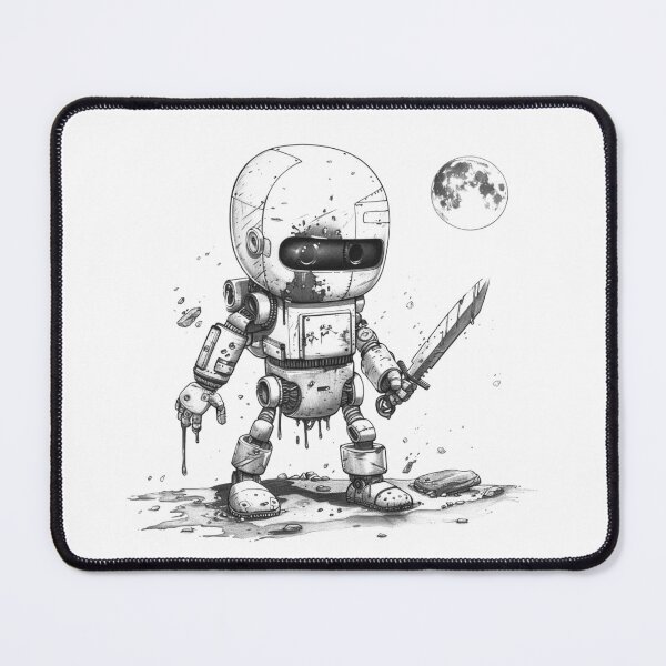 Item preview, Cute Battle Robot with Sword – Post-Apocalyptic Mecha Warrior Drawing designed and sold by inkoutninja.