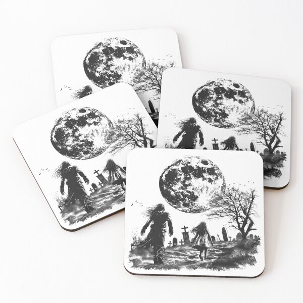 Item preview, Graveyard Walk Under Full Moon – Gothic Horror Black and White Art designed and sold by inkoutninja.