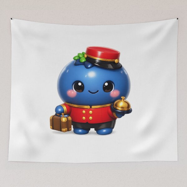 Item preview, Cute Blueberry Bellhop Hotel Concierge | Kawaii Fruit Character Art designed and sold by Moons Studio.