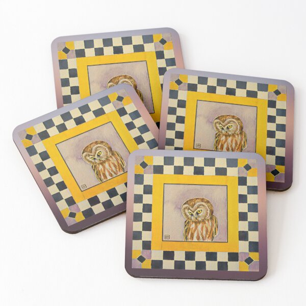 Item preview, Tiny Owl Portrait with checkered border  designed and sold by oh-bi-me.