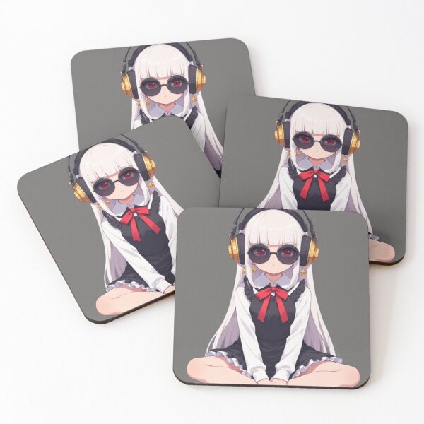 Item preview, Chill Anime Girl Sitting - White Hair & Golden Headphones designed and sold by Jimakmo.