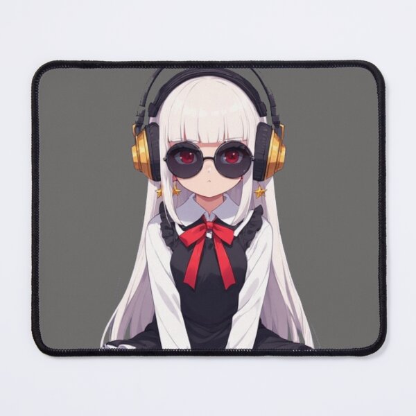 Item preview, Chill Anime Girl Sitting - White Hair & Golden Headphones designed and sold by Jimakmo.