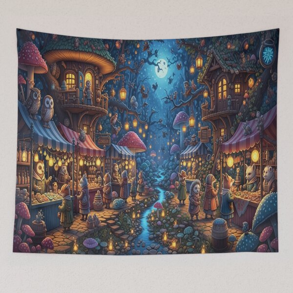Item preview, Whimsical Forest Market Jigsaw Puzzle | Enchanted Woodland Art designed and sold by zamew.