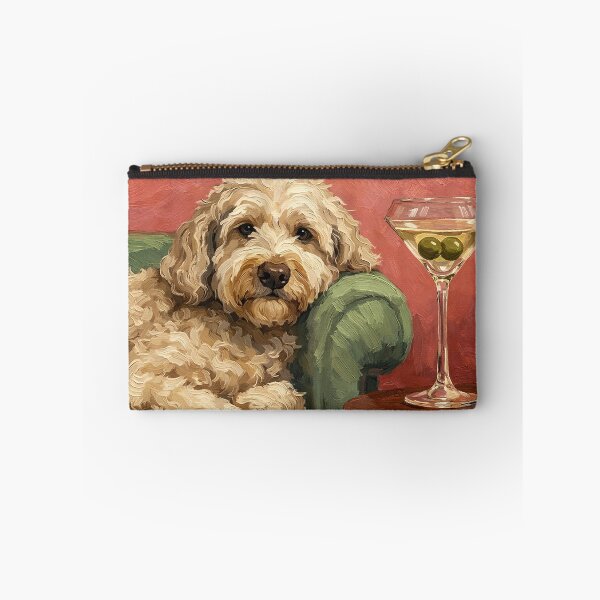 Aperçu de l'œuvre Peinture à l'huile d'un Goldendoodle | Portrait élégant d'un chien dans un salon créée et vendue par PopCultureArtShop.