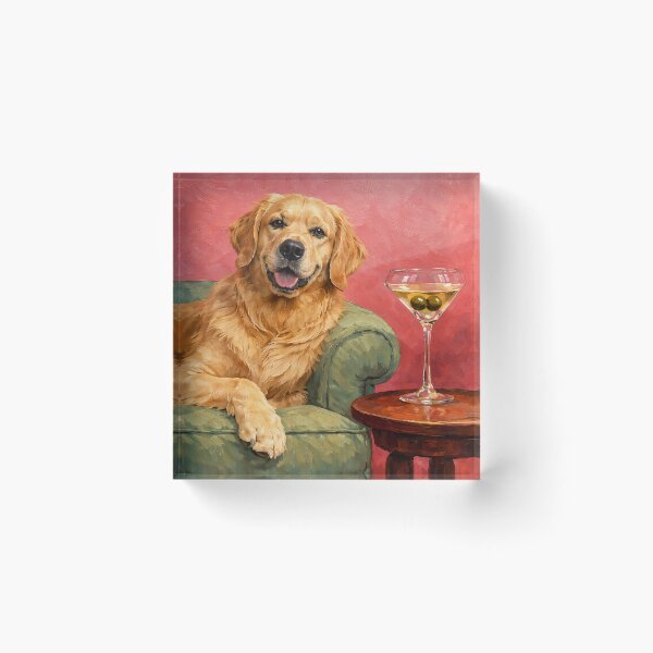Item preview, Golden Retriever Oil Painting | Elegant Dog Lounge Portrait  designed and sold by PopCultureArtShop.