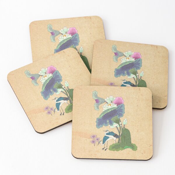 Item preview, Ethereal Reflection: Heron and Blue-Purple Lotus Leaves  designed and sold by QamarART Paintings.
