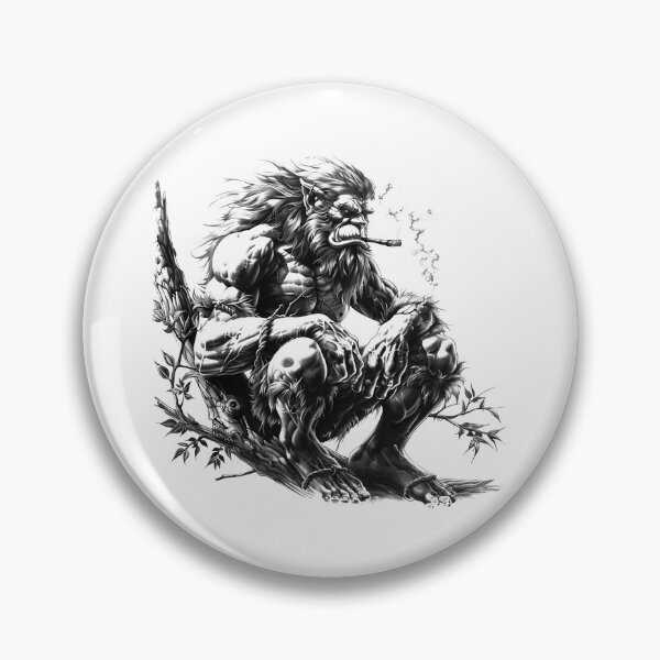 Item preview, Smoking Werewolf – Gritty Black and White Monster Illustration designed and sold by inkoutninja.