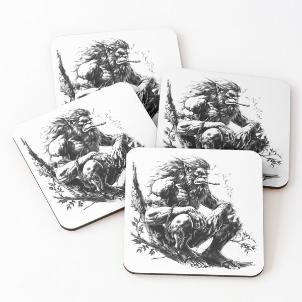 Item preview, Smoking Werewolf – Gritty Black and White Monster Illustration designed and sold by inkoutninja.