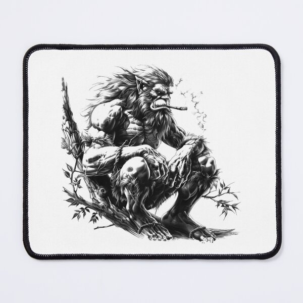 Item preview, Smoking Werewolf – Gritty Black and White Monster Illustration designed and sold by inkoutninja.