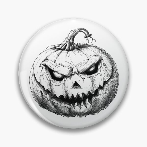 Item preview, Evil Jack-o'-Lantern – Scary Pumpkin Face Black and White Halloween Art designed and sold by inkoutninja.