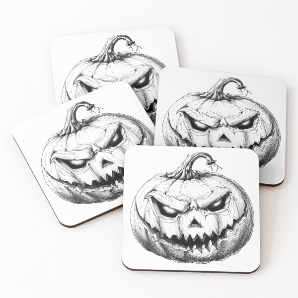 Item preview, Evil Jack-o'-Lantern – Scary Pumpkin Face Black and White Halloween Art designed and sold by inkoutninja.